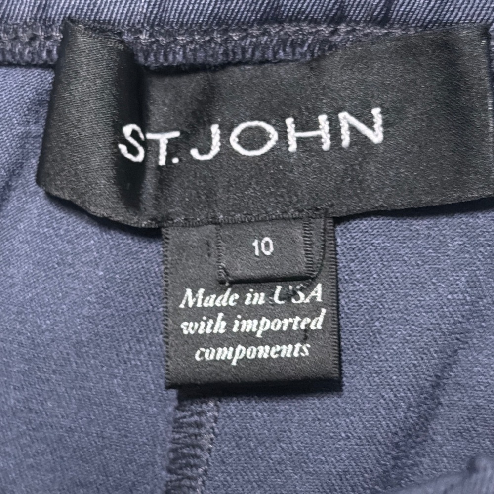 St. John Tapered Leg Ankle Pants Womens 10 Blue Elastic Waist Side Zip Hem Slit - Picture 8 of 11